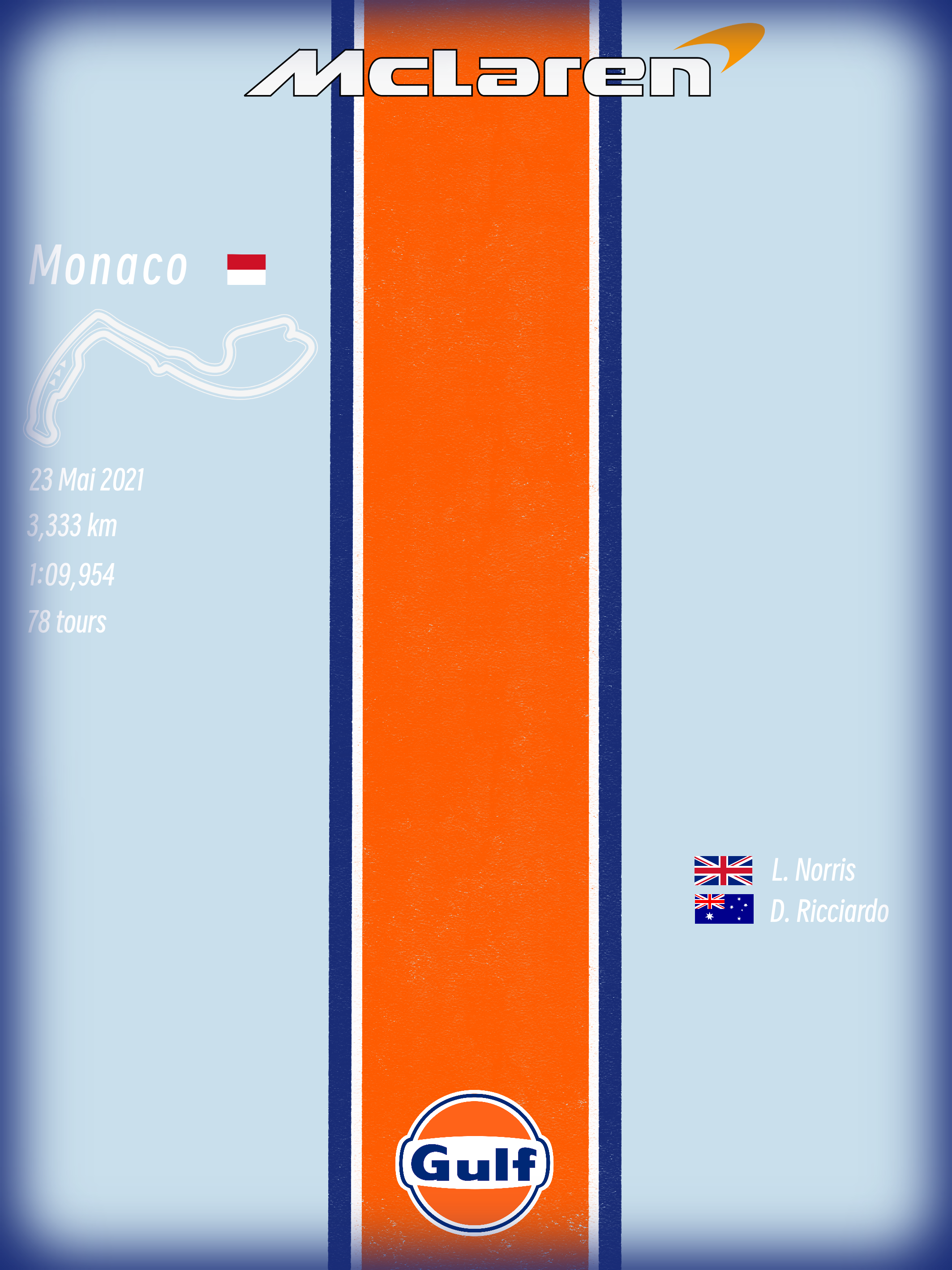 Cadre d'Exposition pour Miniature F1 - Édition Mclaren 2021 Monaco livrée Gulf